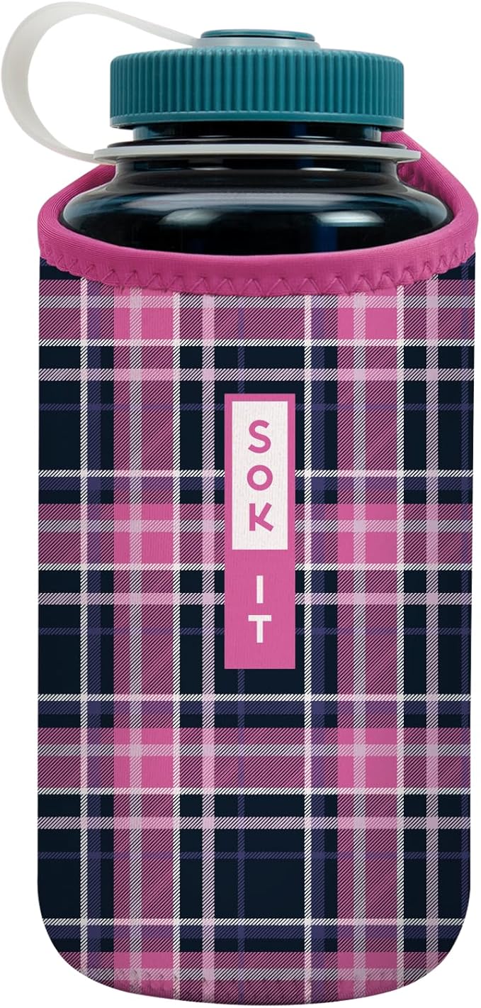Sok It BotlSok Water Bottle Sleeve Insulated Neoprene Cover (Berry Plaid, Fits 32oz Nalgene)