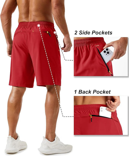 TACVASEN Men's Running Athletic Shorts 9" Quick Dry Workout Gym Shorts Lightweight Summer Shorts 3 Zipper Pockets
