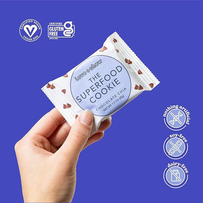 Love + Chew Chocolate Chia Minis Bulk Box - Tasty, Gluten Free Cookies - Vegan, Healthy, Paleo, Non GMO - Individually Wrapped and Soft Baked - Made from High Protein Almonds - 1 Ounce Each, 80 Count