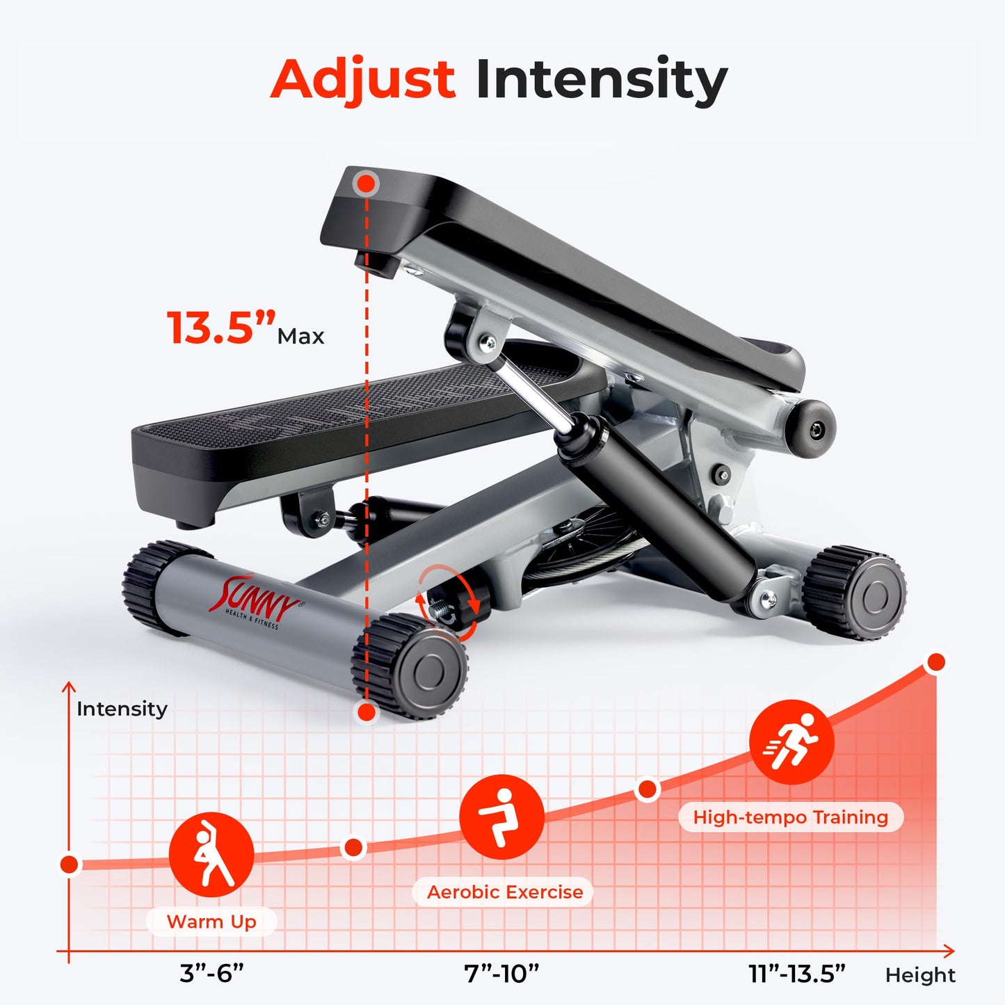 Sunny Health & Fitness Mini Stair Stepper with Resistance Bands for Cardio