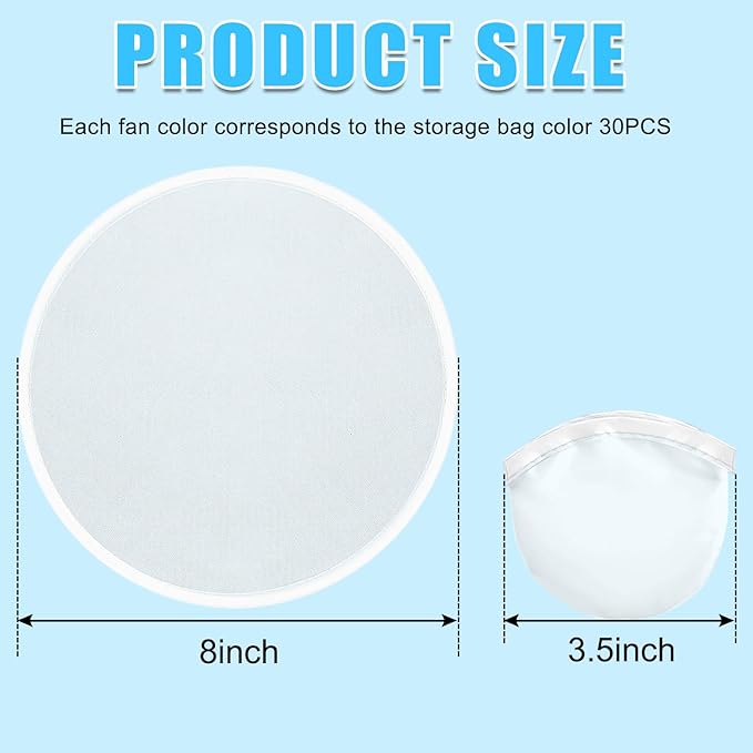 Mototo 30 Pieces Foldable Flying Disc Fans with Bag Folding Pocket Toy Set DIY Creative Gift Handheld Fabric Fan for Fun Party Favors Summer Outdoor Activity Game Halloween, White