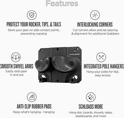 Ultimate Ski & Snowboard Wall Rack | Secure, Non-Slip Storage | Fits Any Ski/Board | Garage Organization | Ski Storage Rack | Snowboard Storage Rack | Winter Gear Organizer | 3 Pck