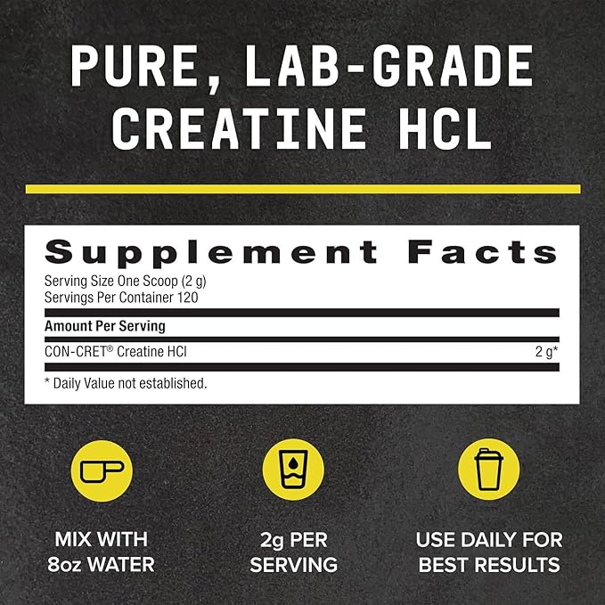 BEYOND RAW Science-Backed Creatine HCl Powder, Lab Grade, for Muscle Strength and Growth, Energy Production, Athletic Performance, Cognitive Support, Cellular Hydration, 120 Servings