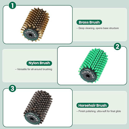 Ski Snowboard Roto Brush Kit with Quick-Change Axle 3 Professional Brushes: Brass, Horsehair, Nylon for Waxing (100mm Length)
