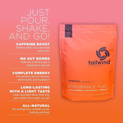 Tailwind Nutrition Endurance Fuel, Carbohydrate & Electrolyte Sports Drink Mix Powder, Gluten-Free, Vegan, Tropical Buzz, 50 Servings (Caffeinated)