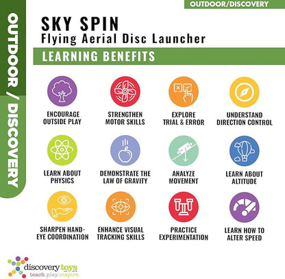 Discovery Toys Sky Spin Flying Aerial Disc Launcher | 2 Large Wings Kid-Powered Learning | STEM Toy Early Childhood Development 6 Years and Up | Summer Toy