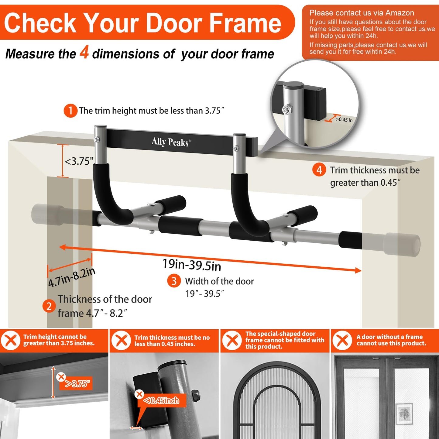 Ally Peaks Pull Up Bar for Doorway,Multiple Levels Width Adjustable Pull Up Bar Accurately Match
