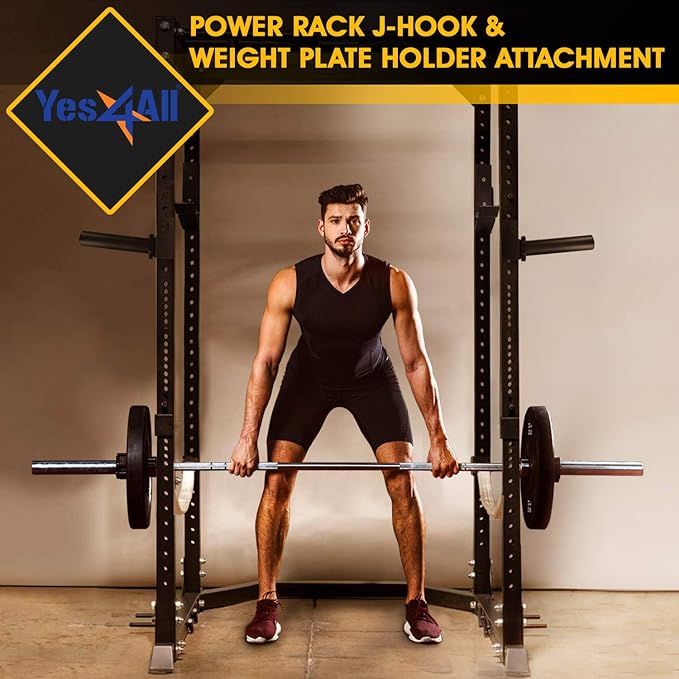 Yes4All Power Rack J-Hooks & Attachments ??Heavy Duty Barbell Holders Compatible with 2x2 & 3x3 Power Racks for Home Gym