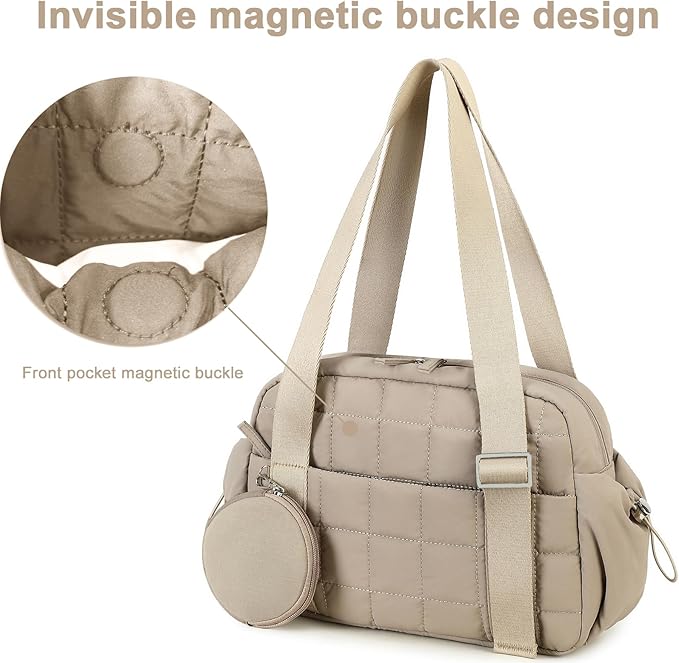 CAMTOP Mini Gym Bag for Women, Small Gym Tote Bag Puffy Quilted Sports Duffel Bag with Wet Compartment and Coin Purse Duffel Bags Dance Yoga Workout Bag