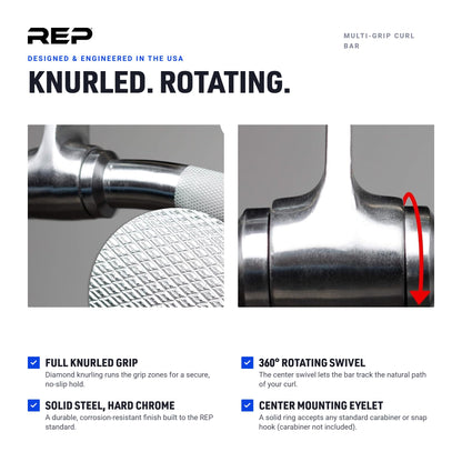 REP Fitness Multi Grip Curl Bar Cable Attachment, EZ Bar for Bicep & Tricep