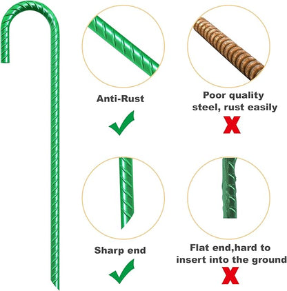 Eurmax USA Trampolines Stakes Heavy Duty Ground Stakes Canopy Parts Wind Stake with Rope 12 Inch Heavy Duty Stake Safety Ground Anchor Galvanized Steel J Shaped, Pack of 4(Green)