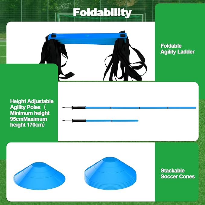 24Pcs Soccer Agility Training Equipment Set Ultimate Agility Poles Cones Ladder More for Quick Assembly and Easy Portability Suitable for All Skill Levels Enhance Speed Agility Training
