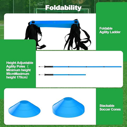 24Pcs Soccer Agility Training Equipment Set Ultimate Agility Poles Cones Ladder More for Quick Assembly and Easy Portability Suitable for All Skill Levels Enhance Speed Agility Training