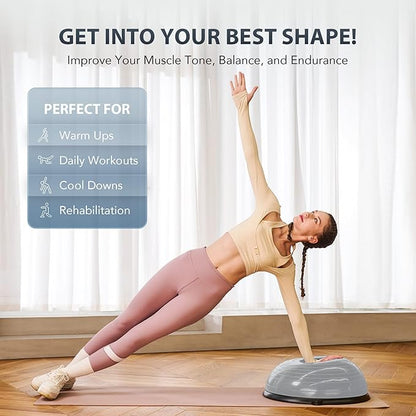 ZELUS Balance Ball Trainer with Resistance Bands and Foot Pump, Inflatable Yoga Ball for Home Gym Workouts, 23 Inch Exercise Half Ball for Balance Training Core Strength Fitness More, 330lb Cap