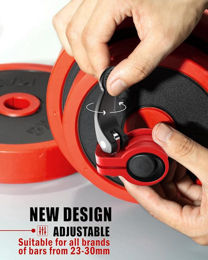 Narrow Barbell Clips 2.5cm Width for Olympic Bars, 0.9-1.18inch Adjustable Weight Clamps, Quick Release Locking Collars for Weightlifting