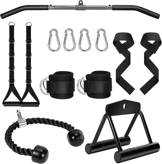Cable Machine Attachments Set: LAT Pulldown Attachments Bar for Home Gym Accessories Tricep Rope