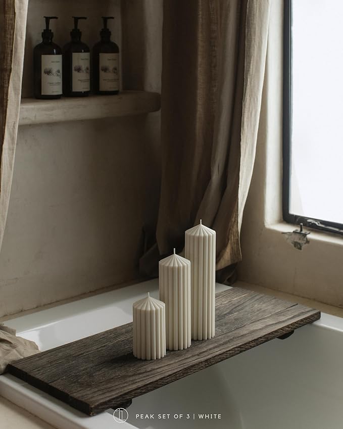 LAWA Ribbed Peak Pillar Candle - Large Beautiful Handmade Pillar Scented Soy Wax Candle Elegant Bubble Aesthetic Candle Housewarming Gift Home Room Shelf Decor Idea White (Large)
