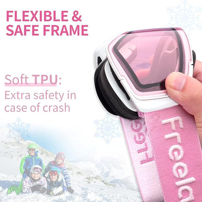 Freela Kids Ski Snowboard Goggles for Toddler(3-14) Youth Anti Fog Anti UV Goggles Girls Boys Snow Skiing Equipment