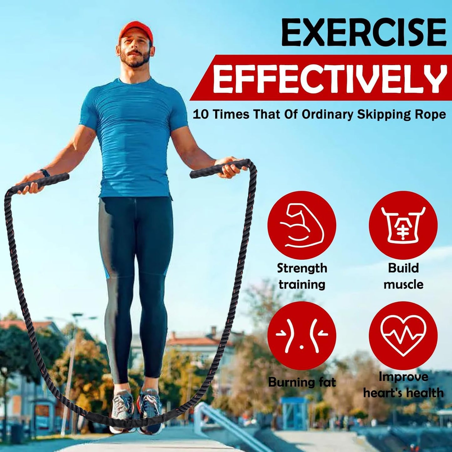 Weighted Jump Rope for Men Women, 1.5lb Heavy Jumping Ropes for Fitness