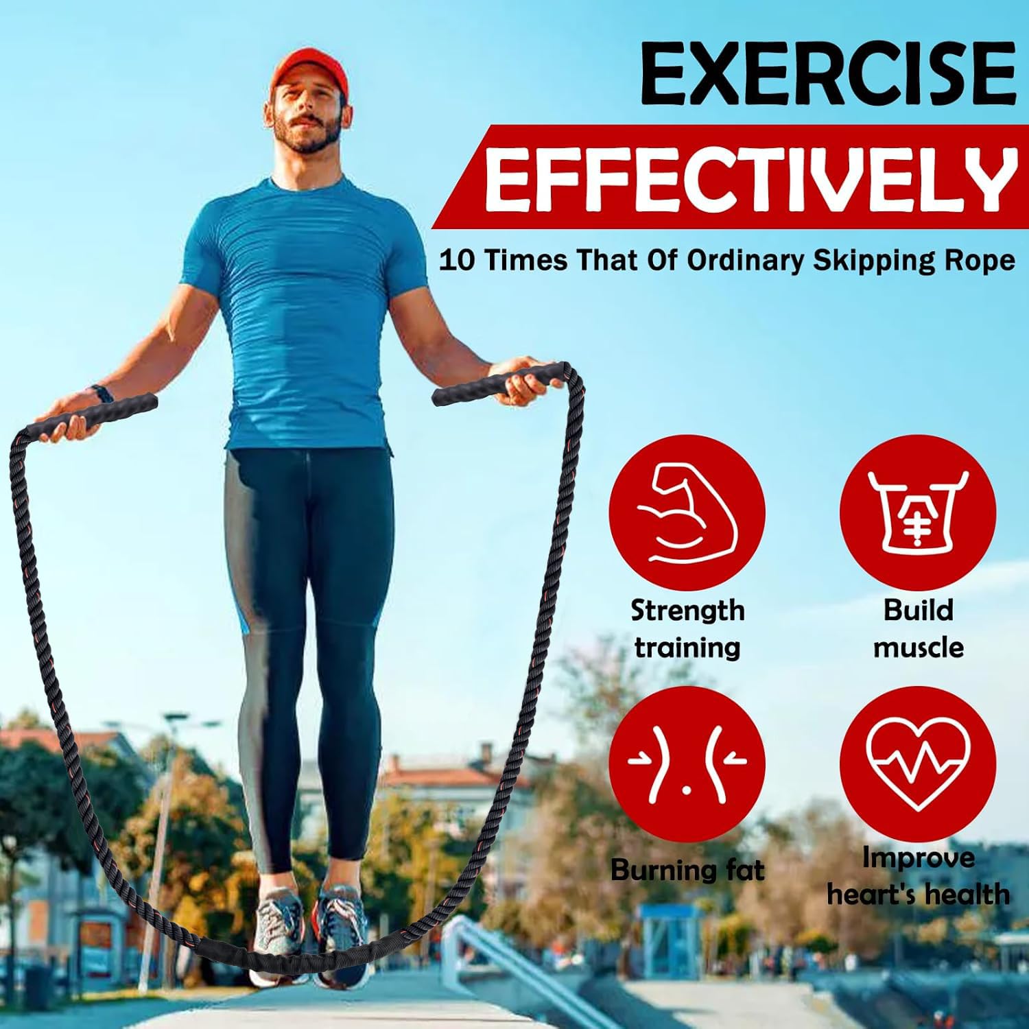 Weighted Jump Rope for Men Women, 1.5lb Heavy Jumping Ropes for Fitness