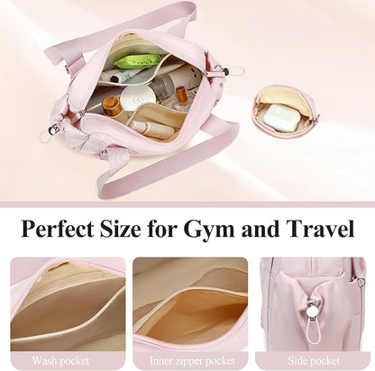 CAMTOP Mini Gym Bag for Women, Small Gym Tote Bag Puffy Quilted Sports Duffel Bag with Wet Compartment and Coin Purse Duffel Bags Dance Yoga Workout Bag