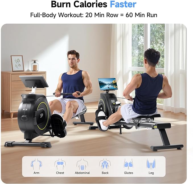 Rowing Machine for Home, 350 LB Capacity, 16-Level Silent Resistance, Magnetic Rowing Machines for Home Foldable, Full-Body Workout Compact Rowing Machine for Cardio & Strength with APP Support