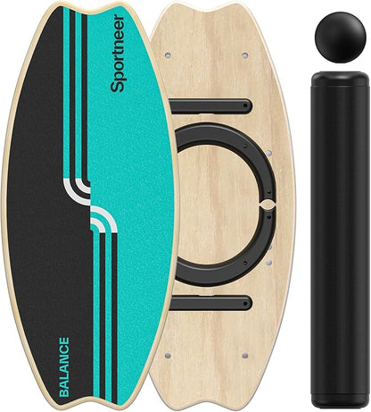Sportneer Balance Board - 7 Modes Wobble Board with Adjustable Stoppers - Exercise Balancing Stability Trainer for Improve Balance, Surf Trainer & Physical Therapy - Roller and 2.8'' Ball Included