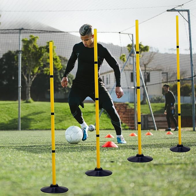 Soccer Training Agility Poles Agility Pole Accessory Soccer Pole Slalom Poles，Football Soccer Sport Speed Training Equipment with Rubber Base