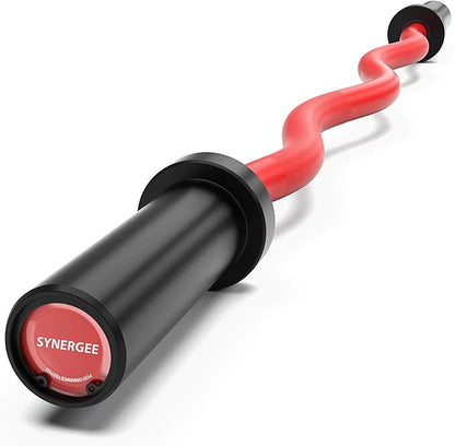 Synergee Commercial EZ Curl Olympic Bar Chrome & Black Phosphate with Powder Coated Brass Bushings Excellent for Bicep Curls and Triceps Extensions