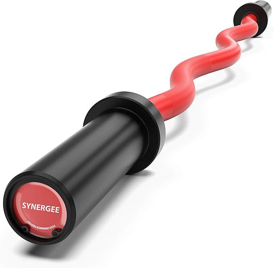 Synergee Commercial EZ Curl Olympic Bar Chrome & Black Phosphate with Powder Coated Brass Bushings Excellent for Bicep Curls and Triceps Extensions