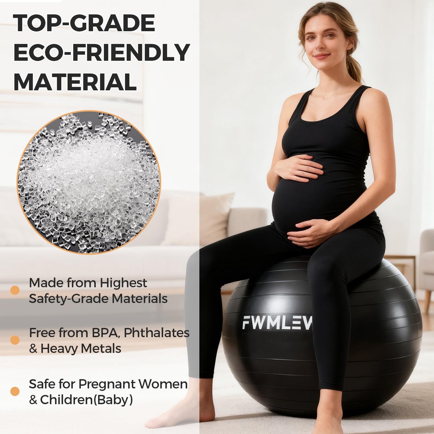 FWMLEW Extra Thick Exercise Yoga Ball, 5-Size Anti-Burst Heavy Duty Stability Gym Ball for Fitness