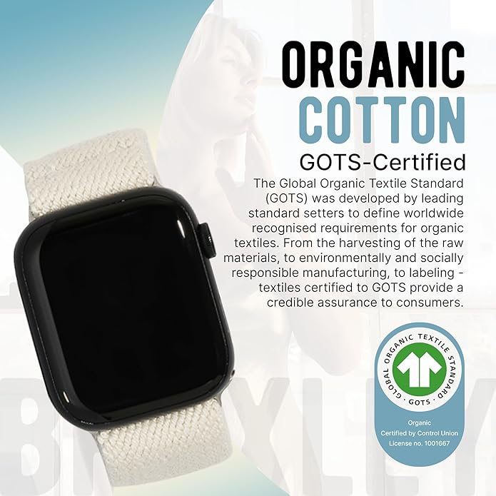 Braxley Bands - Organic Cotton Watch Bands For Women and Men, Compatible With All Apple Watch Sizes and Series - Washable, Sweat-Absorbent, Breathable Fit, Elastic Smart Watch Bands