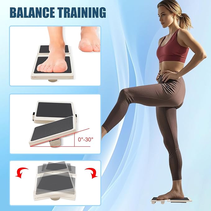 Ankle Balance Board Single Leg Wood Anti Slip Foot Strengthener Trainer for Sprained Ankle Plantar Fasciitis Posture Correcting