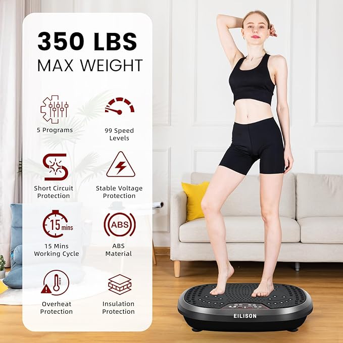EILISON FitMaxx 3D XL Vibration Plate Exercise Machine - Whole Body Workout Vibration Platform w/Loop Bands - Lymphatic Drainage Machine for Weight Loss, Shaping, Wellness, Recovery