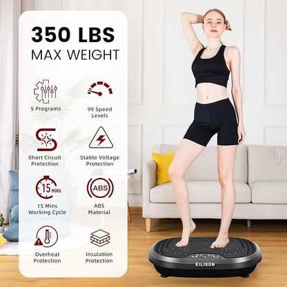 EILISON FitMaxx 3D XL Vibration Plate Exercise Machine - Whole Body Workout Vibration Platform w/Loop Bands - Lymphatic Drainage Machine for Weight Loss, Shaping, Wellness, Recovery