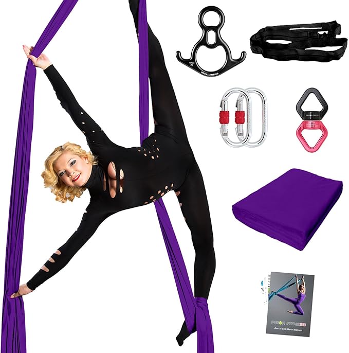 PRIOR FITNESS Aerial Silks Set, Professional Thicker Low Stretch Fabric 9/15/20 Yards Aerial Silk Swing Set with Hardware Guide, Yoga Starter Kit For Home, Aerial Yoga Hammock, Silks for Gymnastics, Antigravity Yoga, Inversion Exercise-All Levels