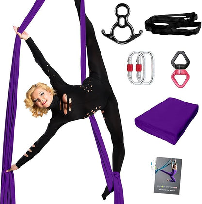 PRIOR FITNESS Aerial Silks Set, Professional Thicker Low Stretch Fabric 9/15/20 Yards Aerial Silk Swing Set with Hardware Guide, Yoga Starter Kit For Home, Aerial Yoga Hammock, Silks for Gymnastics, Antigravity Yoga, Inversion Exercise-All Levels