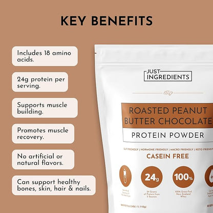 Roasted Peanut Butter Chocolate Protein Powder ??30-Serving Blend with 100% Grass-Fed Whey & Organic Plant Proteins ??Rich Cocoa & Roasted Peanut Flavor ??Supports Muscle Recovery & Energy*