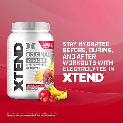 Original BCAA Powder Knockout Fruit Punch | Sugar Free Post Workout Muscle Recovery Drink with Amino Acids | 7g BCAAs for Men & Women | 90 Servings