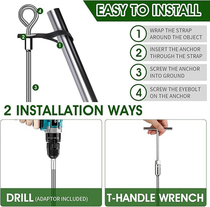 Trampoline Anchors Set of 8 - Heavy Duty Trampoline Stakes - Ground Anchors Resistant High Wind - Ground Stakes Heavy Duty with Straps(Silver-8x15)