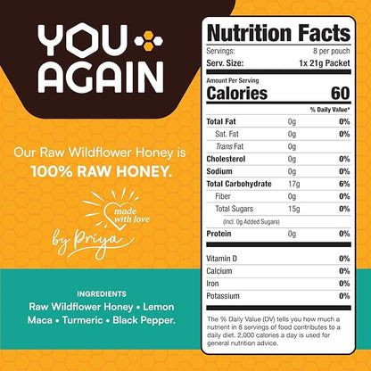 You Again Super Honey Lemon Turmeric Packets | Workout Clean Energy Gel Packs | Cycling, Endurance, Running Gel or Energy Snack | Paleo & Carnivore Snack | Gluten-Free | Made in USA | 8 Count