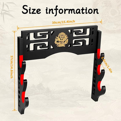 Sword Display Katana Wall Mount, 3-Tier Samurai Sword Katana Holder Stand with Velvet Padded Hook & Dragon Pattern, Sword Rack for Wakizashi Lightsaber Samurai