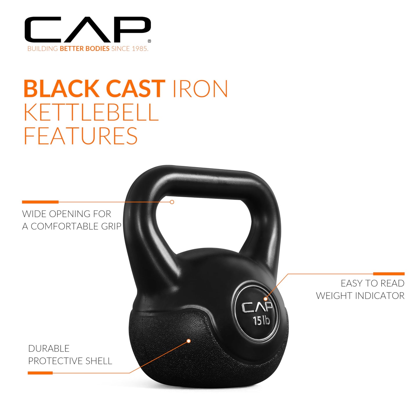 CAP Barbell 45 LB Cement Kettlebell Set – 10 lb, 15 lb & 20 lb Vinyl-Coated Kettlebells for