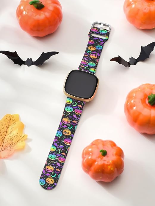 Watbro Halloween Holiday Band Compatible with Fitbit Versa 3 / Sense/Fitbit Versa 4 / Sense 2 Bands for Women Men,Soft Silicone Cute Sport Pumpkin Strap