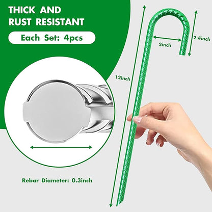 Eurmax USA Trampolines Stakes Heavy Duty Ground Stakes Canopy Parts Wind Stake with Rope 12 Inch Heavy Duty Stake Safety Ground Anchor Galvanized Steel J Shaped, Pack of 4(Green)
