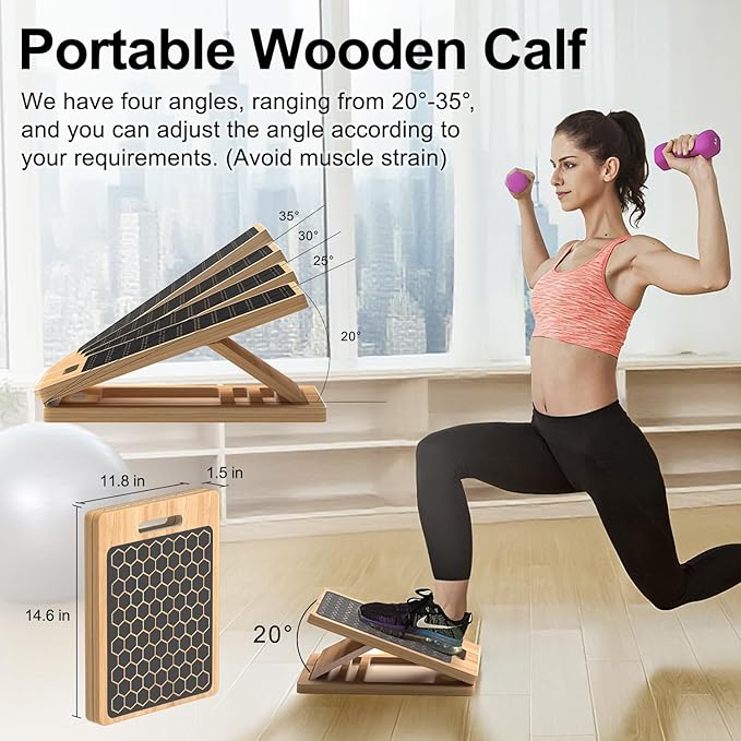 Portable Slant Board, Calf Stretch Board, Slant Boards for Exercise, Wooden Slant Board, Velor Board, Adjustable Incline Board for Knees Ankle Heel Feet Leg