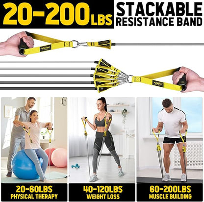 WALITO Resistance Bands Set - Exercise Bands with Handles, Door Anchor, Legs Ankle Straps, for Heavy Resistance Training, Physical Therapy, Muscle Training, Yoga, Home Workouts, Gym Equipment