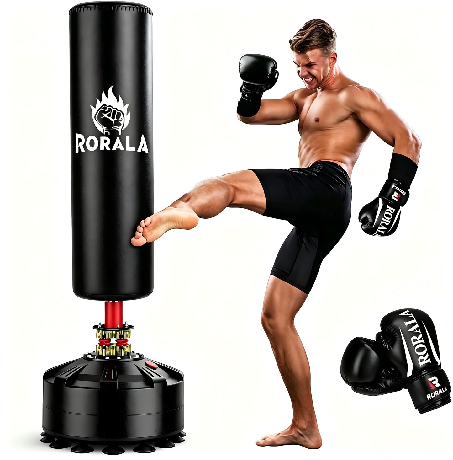 RORALA Punching Bag with Stand 70"-203lbs, Freestanding Heavy Boxing Bag Including 12OZ Boxing