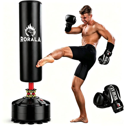 RORALA Punching Bag with Stand 70"-203lbs, Freestanding Heavy Boxing Bag Including 12OZ Boxing
