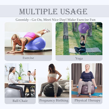 Soft Exercise ball, Anti-Burst Yoga Ball Chair Supports 2200lbs, Workout Equipment w/ Pump for Pregnancy Medicine Birthing Physical Therapy Stability Excersing Birth Swiss Fitness Gym Physio Labor Abs